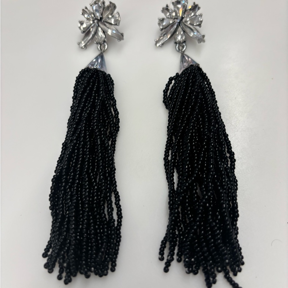 Elegant Black and Silver Tassel Earrings